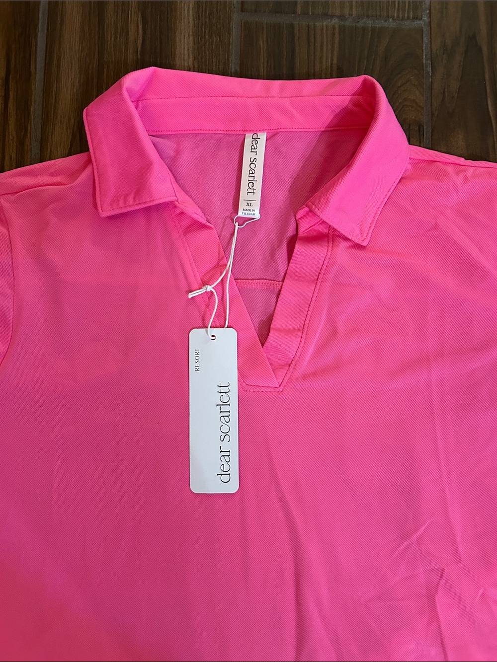 Dear Scarlett Women's Hot Pink Polo V-Neck Blouse